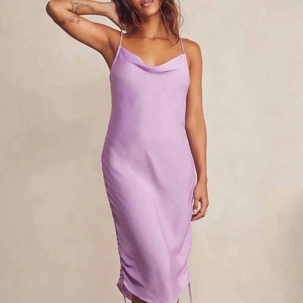 Free People Lilac Ruched Slip Midi Dress